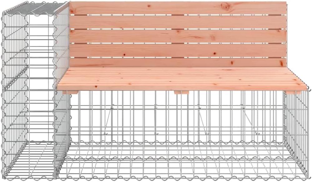 Garden Bench with Gabion Basket Natural Brown Wood and Grey Steel,Rustic Garden Bench with Sturdy Construction for Comfortable Outdoor Seating Gardens, Patios, and Parks Patio Furniture