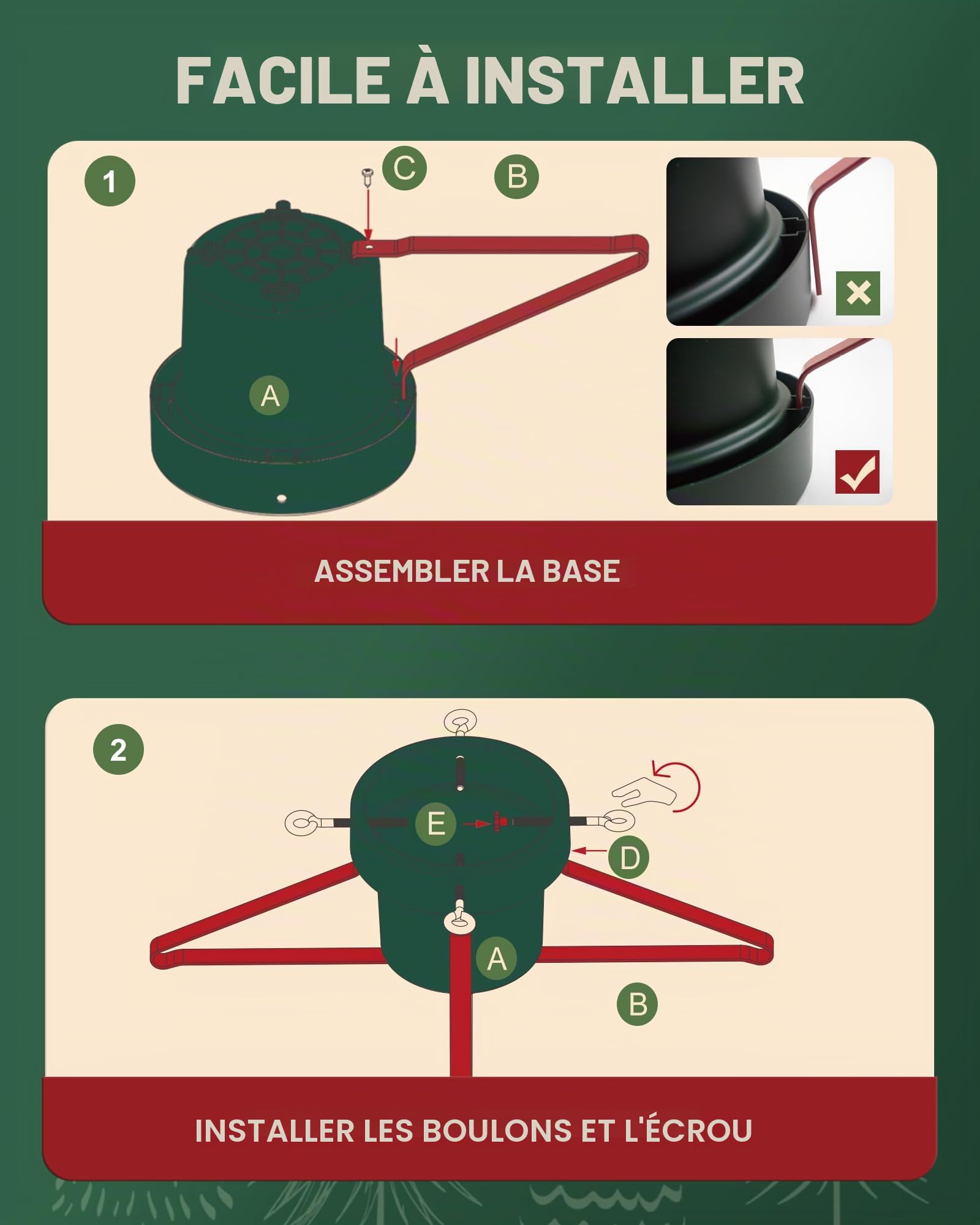 PUDO Pied de Sapin de Noel: Support Pied Sapin de Noël avec réserve d'eau, Pied de Sapin avec roulettes Metal pour Arbres jusqu'à 2,5 m de Tronc 4,5 à 14,5 cm - Christmas Tree Stand Star Rouge Vert