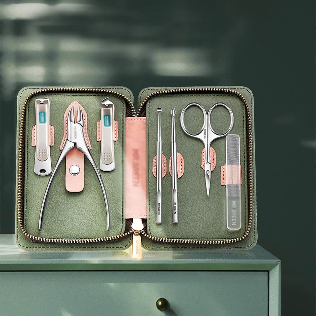 set cortauñas, Juego de uñas de 7 piezas, tijeras for uñas, juego de uñas de acero inoxidable, juego de belleza portátil for viaje, cuidado de la cara, cutículas y uñas