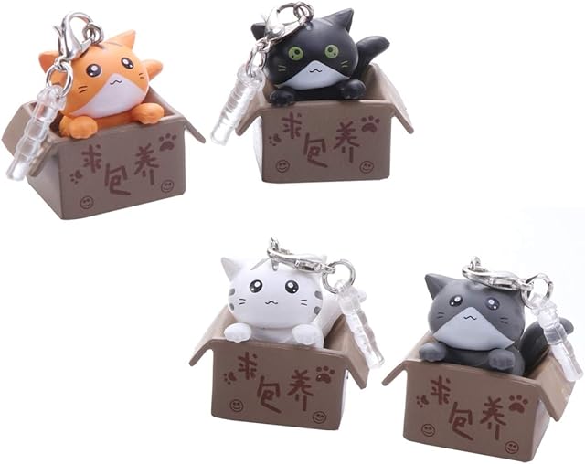 Hemobllo Universal Cute Cat in Boxes Dust Plug- 3.5mm Silicone Dustproof Dust Earphone Socket Cap Compatible for iPhone/iPad/Samsung/HTC/Headphone (Random Color) 1PCS