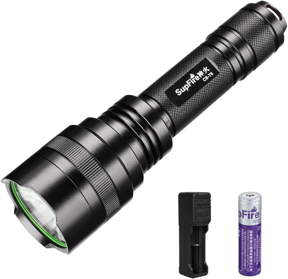Supfire Tactical Flashlight,Led Flashlight 1000 Lumens Bright Flashlight Waterproof Camping Torch with 18650 Battery and Charger Perfect for Hiking,Dog-Walk,5 Lighting Modes