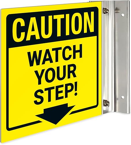 Miniatura 7 de Watch Your Step Projecting Letrero de doble cara, 6 x 6 pulgadas, ACM, con accesorio negro satinado, fabricado en Estados Unidos