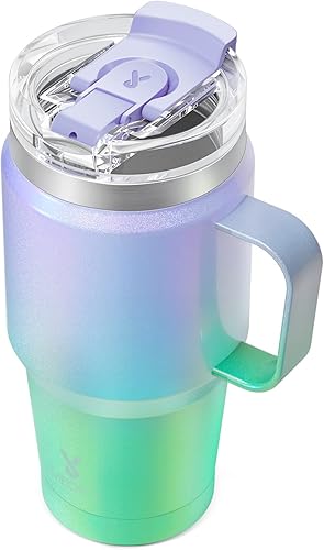 Miniatura 8 de Meoky Vaso de 40 onzas con asa, taza de viaje de acero inoxidable con tapa para sorber y popote 2 en 1, taza de café aislada al vacío, 100% a prueba