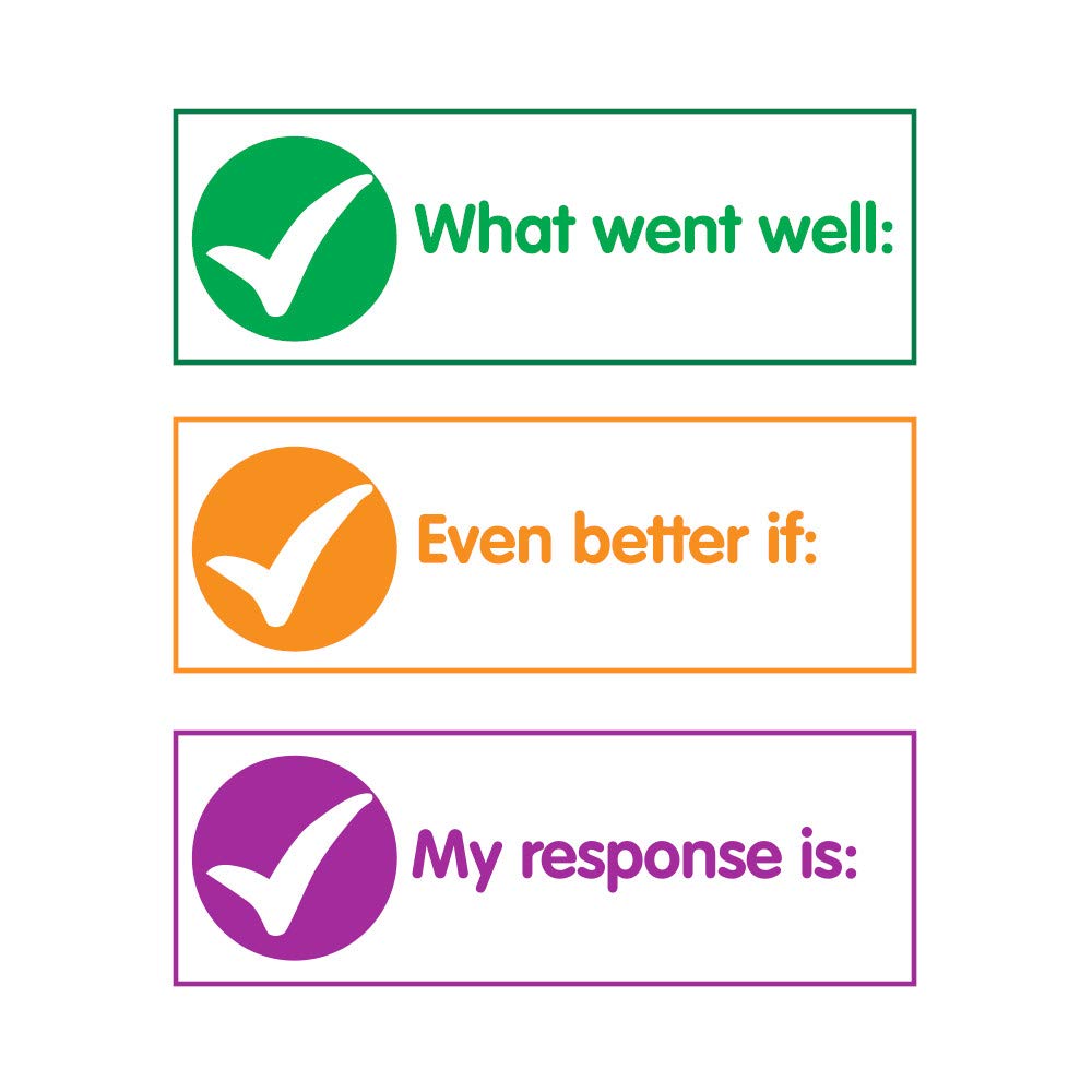 SuperStickers Multi Message 3-in-1 Stamp Stack for teachers: What Went Well/Even Better If/My Response Is in green - Image 2