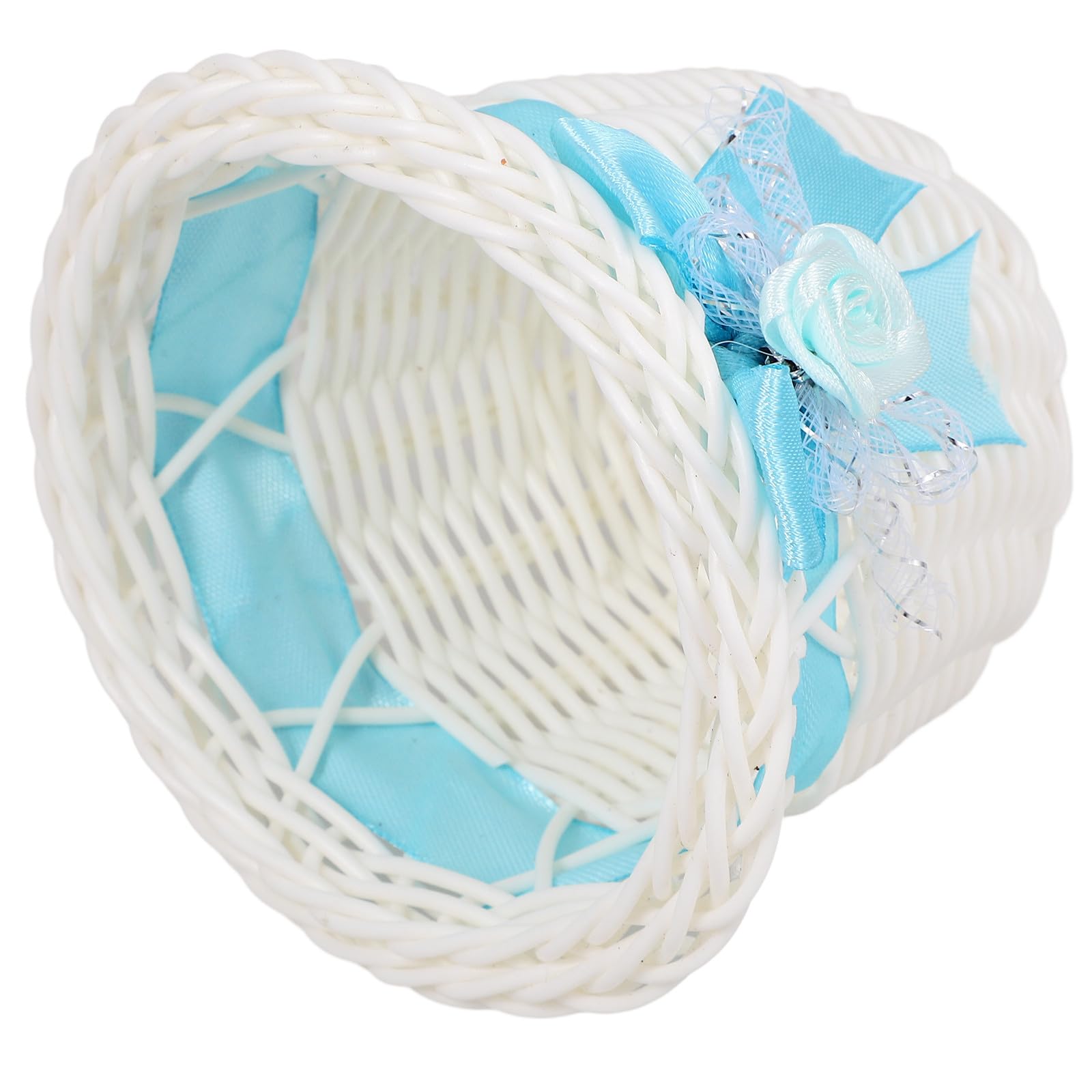 Panier mini rotin bleu anti-effilochage pour dragées de baptême