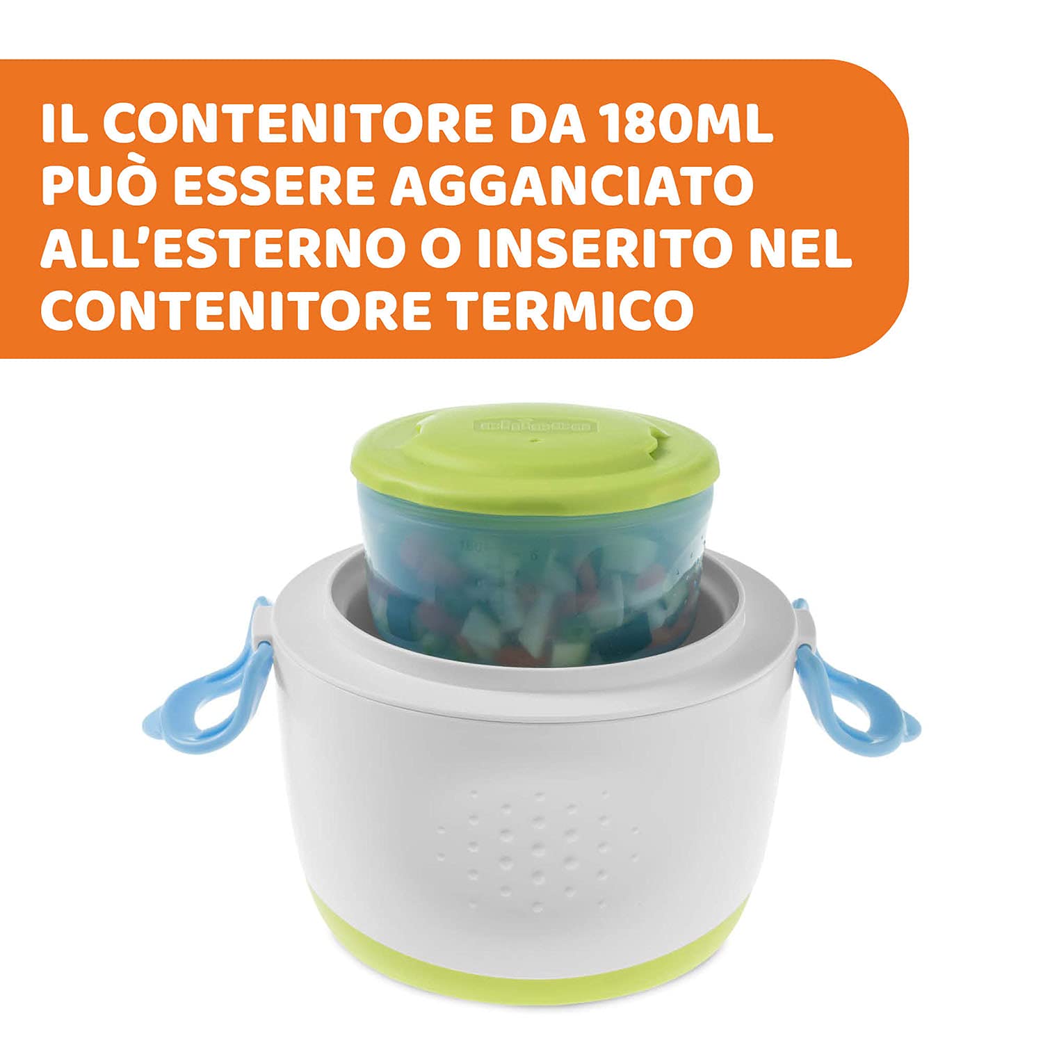 Chicco Thermos Portapappa System Easy Meal 350 ml Mantiene temperatura 6 ore Alimenti caldi freddi Contenitore 180 ml Cucchiaio Viaggio Verde
