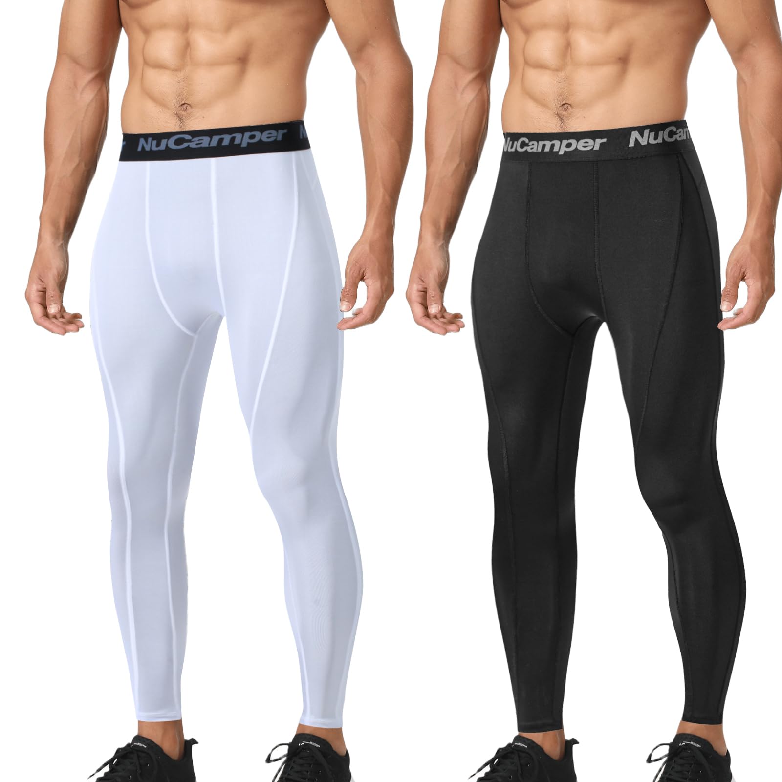 NuCamper Spodnie Kompresyjne Męskie Legginsy, Oddychające Kompresyjne, Szybkoschnące Fitness, Dopasowane w Pasie, Rozciągającego Baselayer Legginsy Spodnie Dla Fitness Jogging Koszykówka