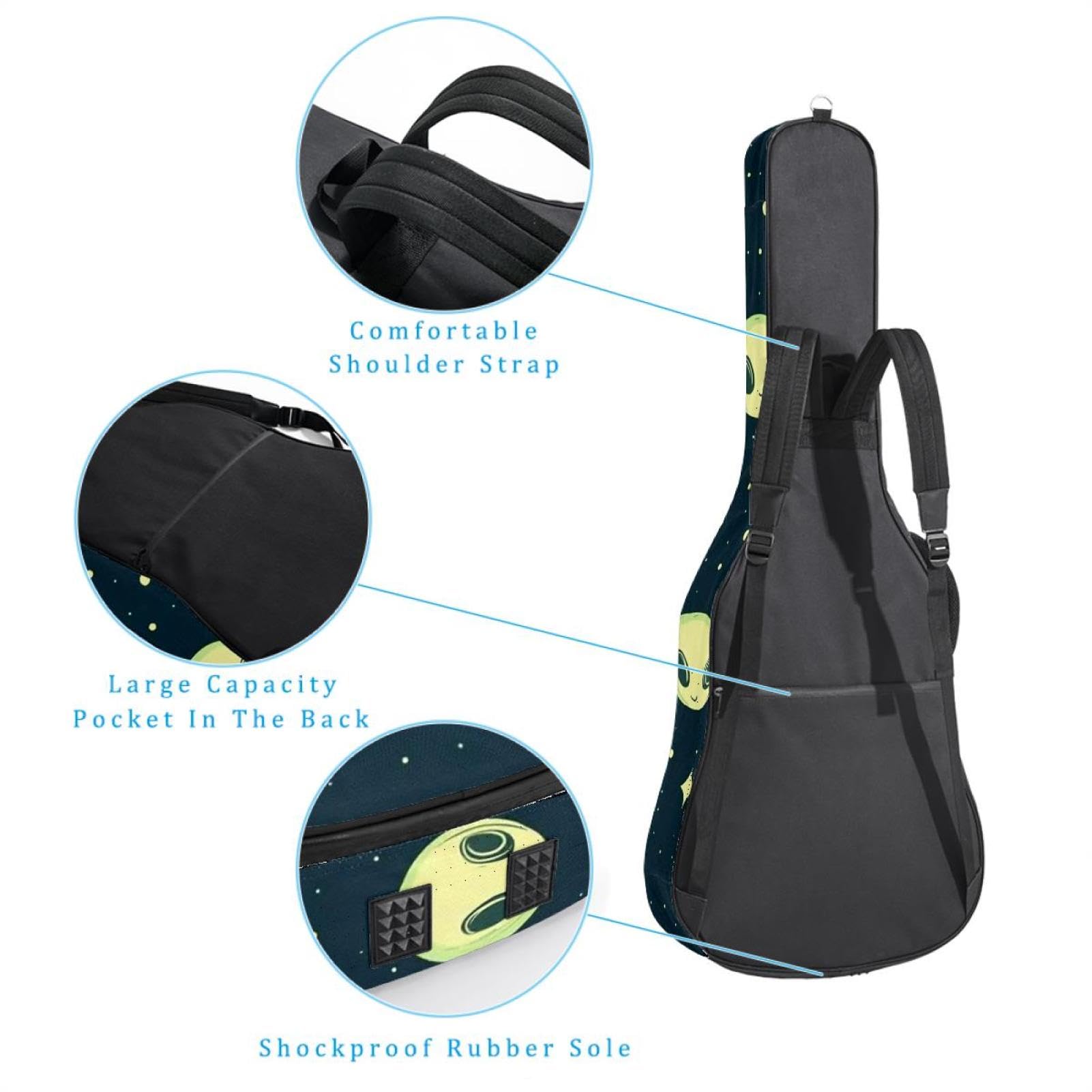 Fun Mini Green Alien Moon 17 41 106,7 cm Akustikgitarrentasche mit verstellbarem Schultergurt, Gitarrentasche mit Rückenaufhänger, geeignet für E-Gitarren, Bassgitarren, klassische Gitarren, Ukulele,