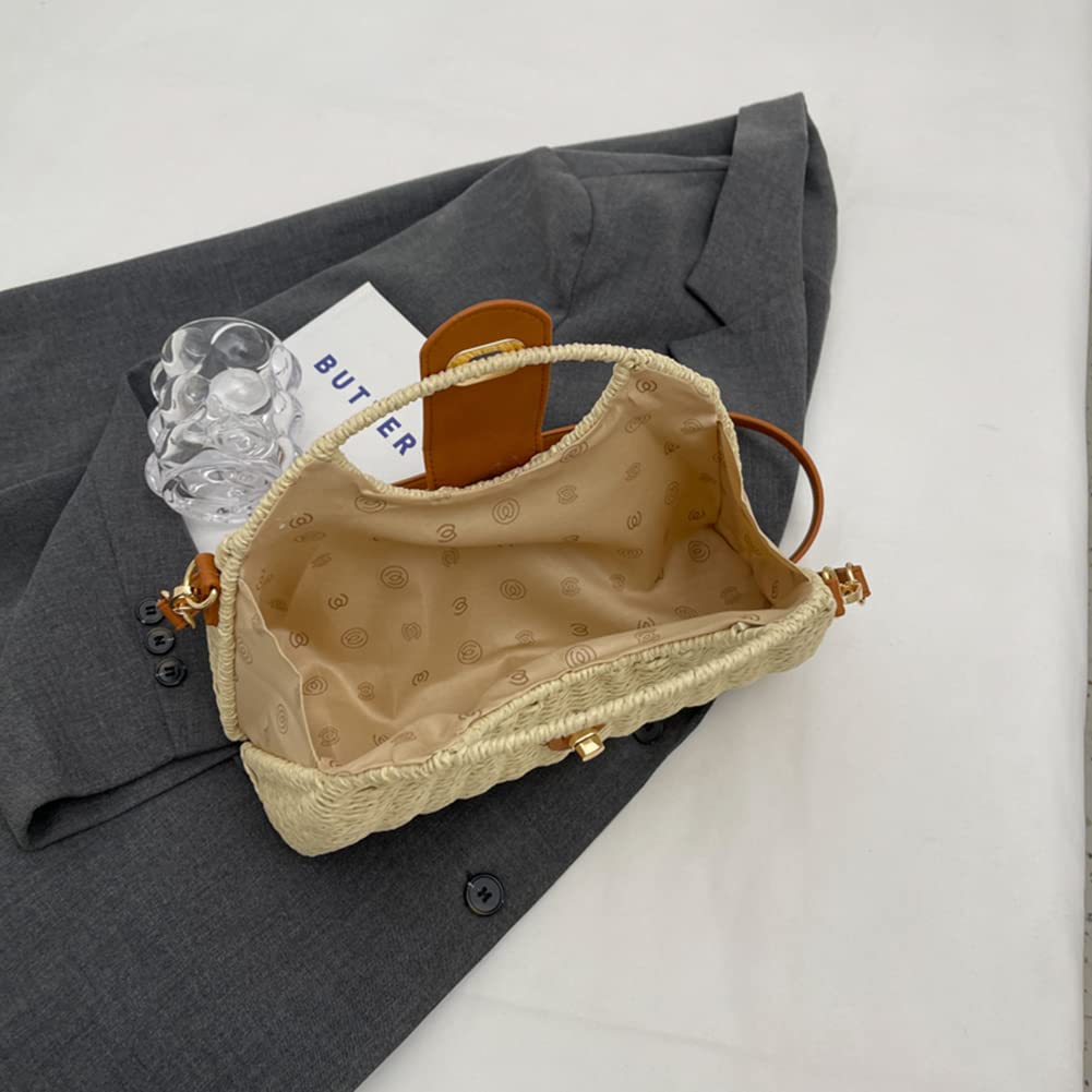 Sacs d'été tissés à la main avec poignée supérieure - Mode - Vacances décontractées - Sac tissé à la main - Simple et élégant - Sac de paille pour femme