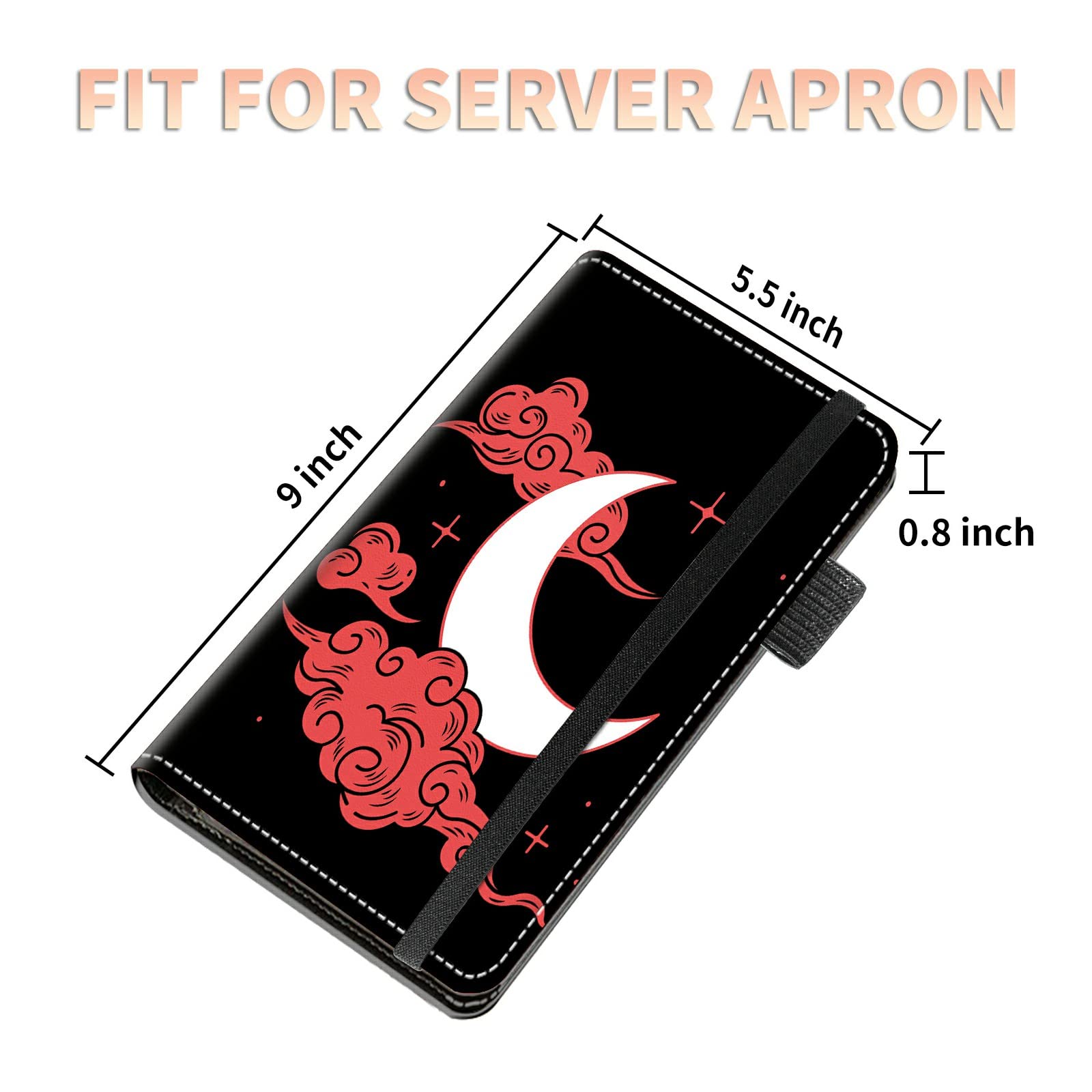 High Volume Server Books, Moon Pink Clould Server Book w/ 2 Expandable Pockets 9 x 5 Cute Waitress Book Zipper Pocket & Strap Closure Waitstaff Organizer Server Booklet Waiter Money Wallet