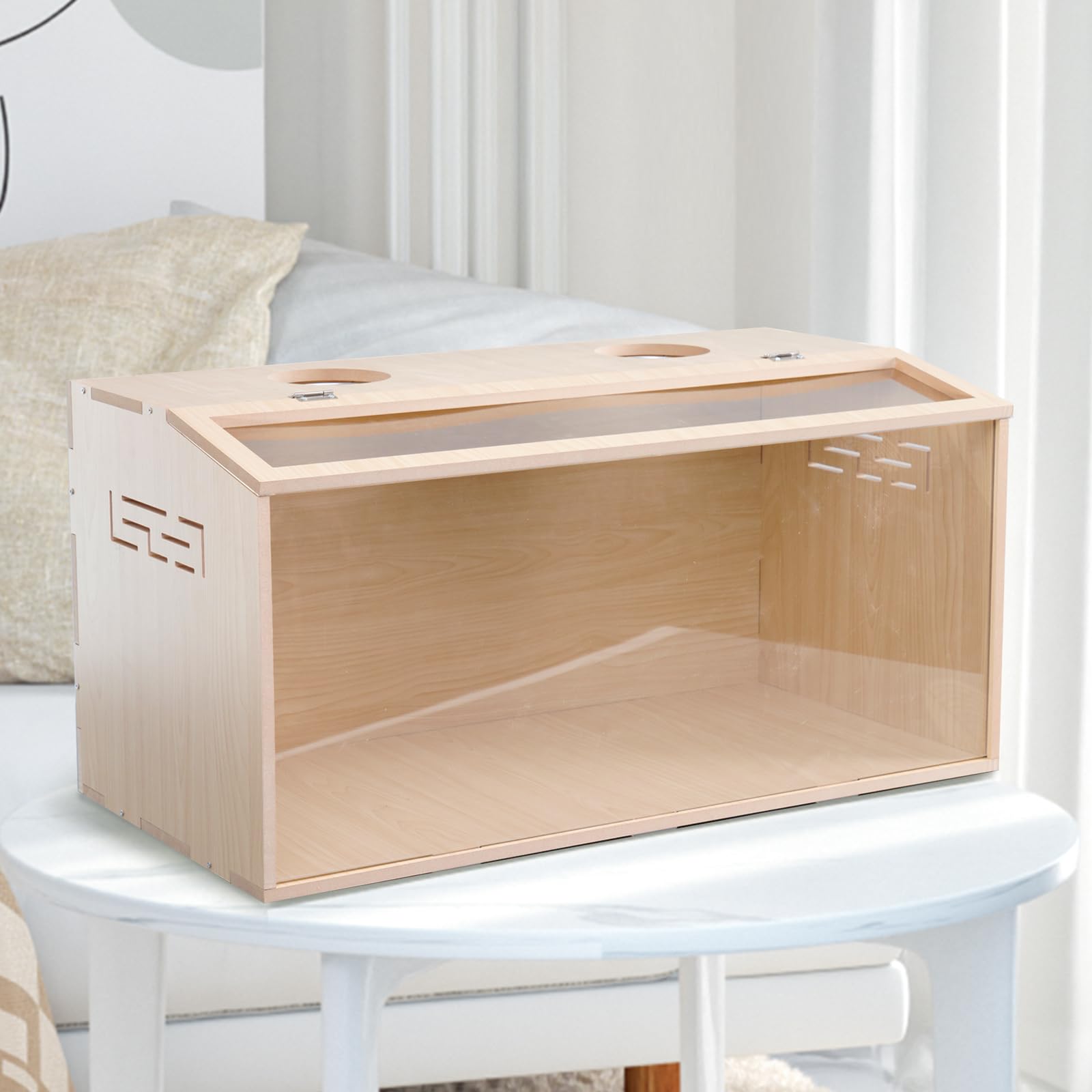 Jaula de madera para hámster de 31.5 pulgadas, hábitat grande, parte superior que se puede abrir, acrílico transparente para visión interior, ventilada, fácil de limpiar, para hámster sirio, hámster