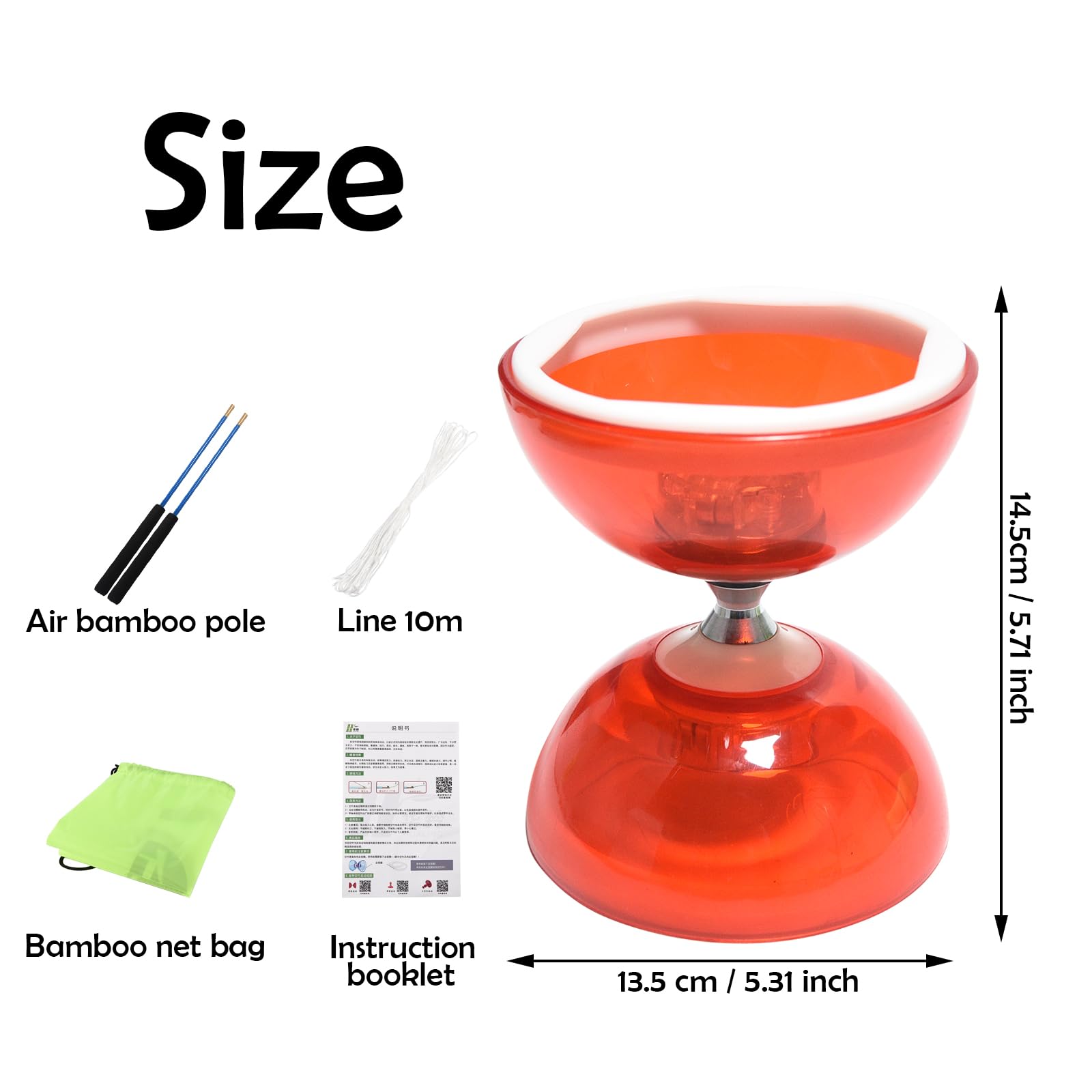 SagaSave Dreifachlager-Yoyo Diabolo Spielzeug mit professioneller Stange, langlebige transparente Becher