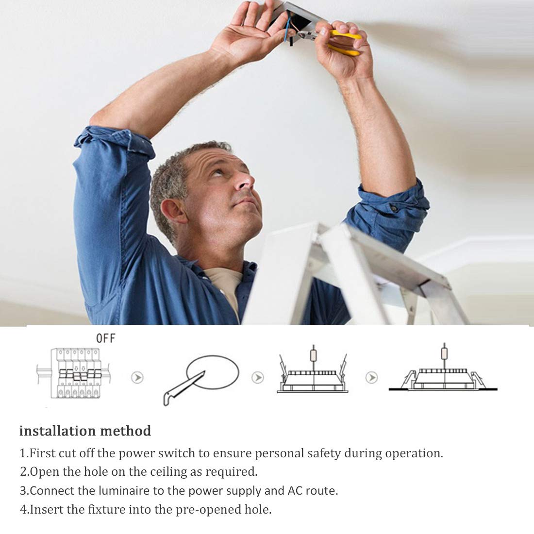2x Plafón LED Cuadrado, Panel LED 18W 1500lm Lámpara de techo, iluminación interior, luces empotradas 6500K Blanco frío para baño, oficina, pasillo, balcón [Eficiencia energética A+]