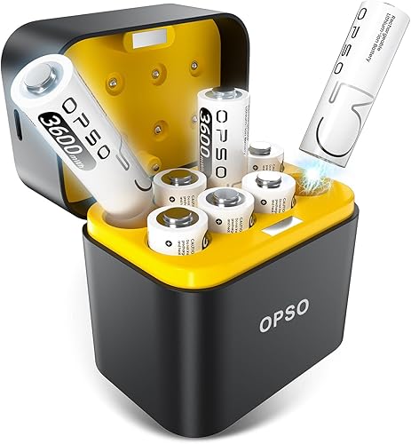 Baterías recargables AA de litio con cargador (paquete de 8)  1.5 V 3600 mWh de alta capacidad, carga rápida 3H, más de 2000 ciclos para cámara