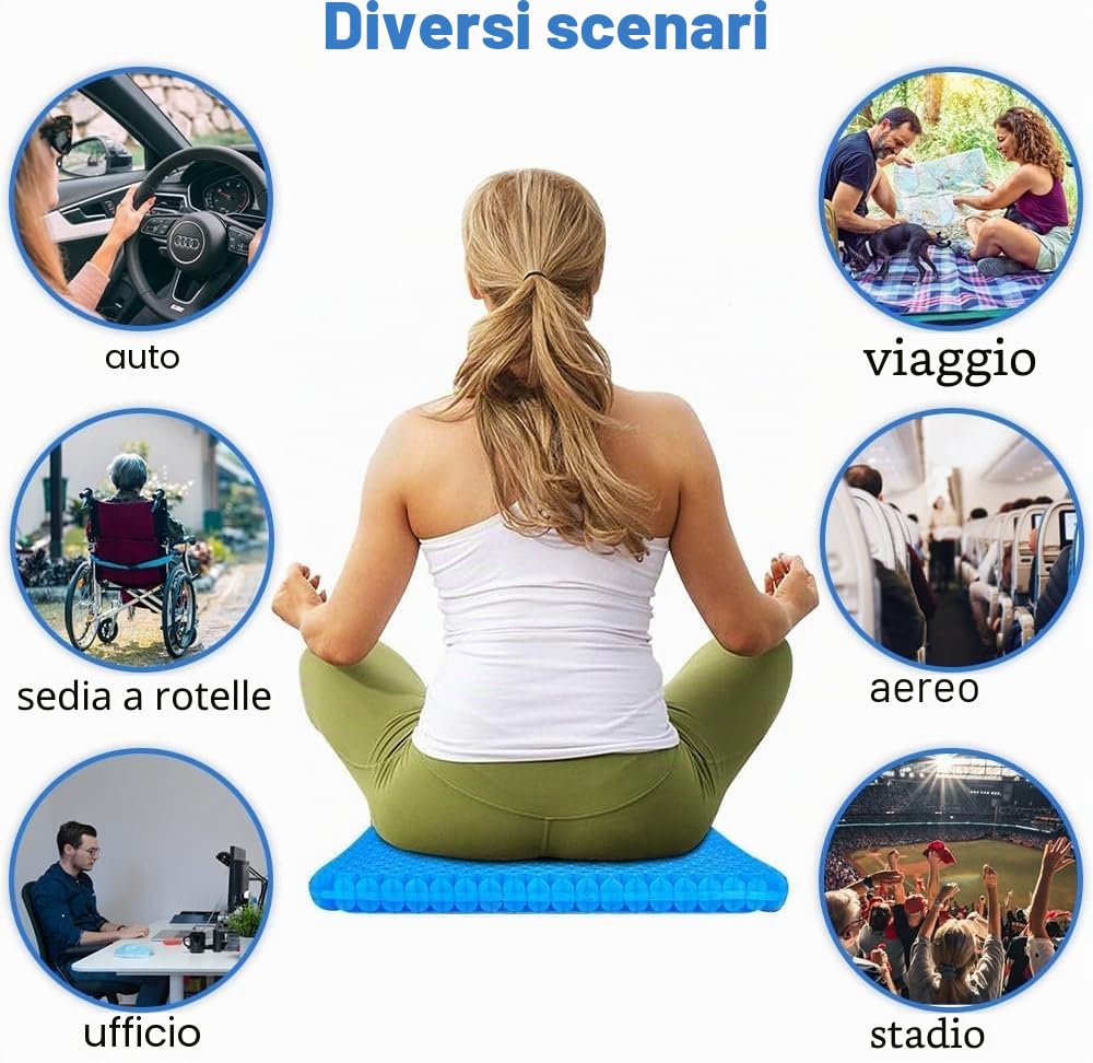 Cuscino da seduta extra large in gel per sciatica e sollievo dal dolore alla schiena, cuscino XL a nido d'ape per auto, per guida, ufficio, viaggi, sedia a rotelle, giochi e sedili da stadio, supporto