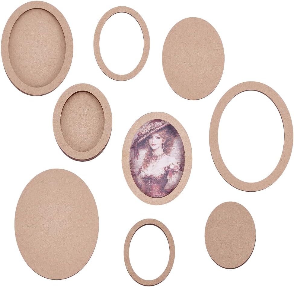 PH PandaHall 10 Sets Oval Picture Frame, Art Photo Frame Blank DIY Wood Panel Boards Geometric Cutout Frames for Home Office Store Wall Art Decor, Painting, Mosaic, Cross-Stitch, 5 Sizes