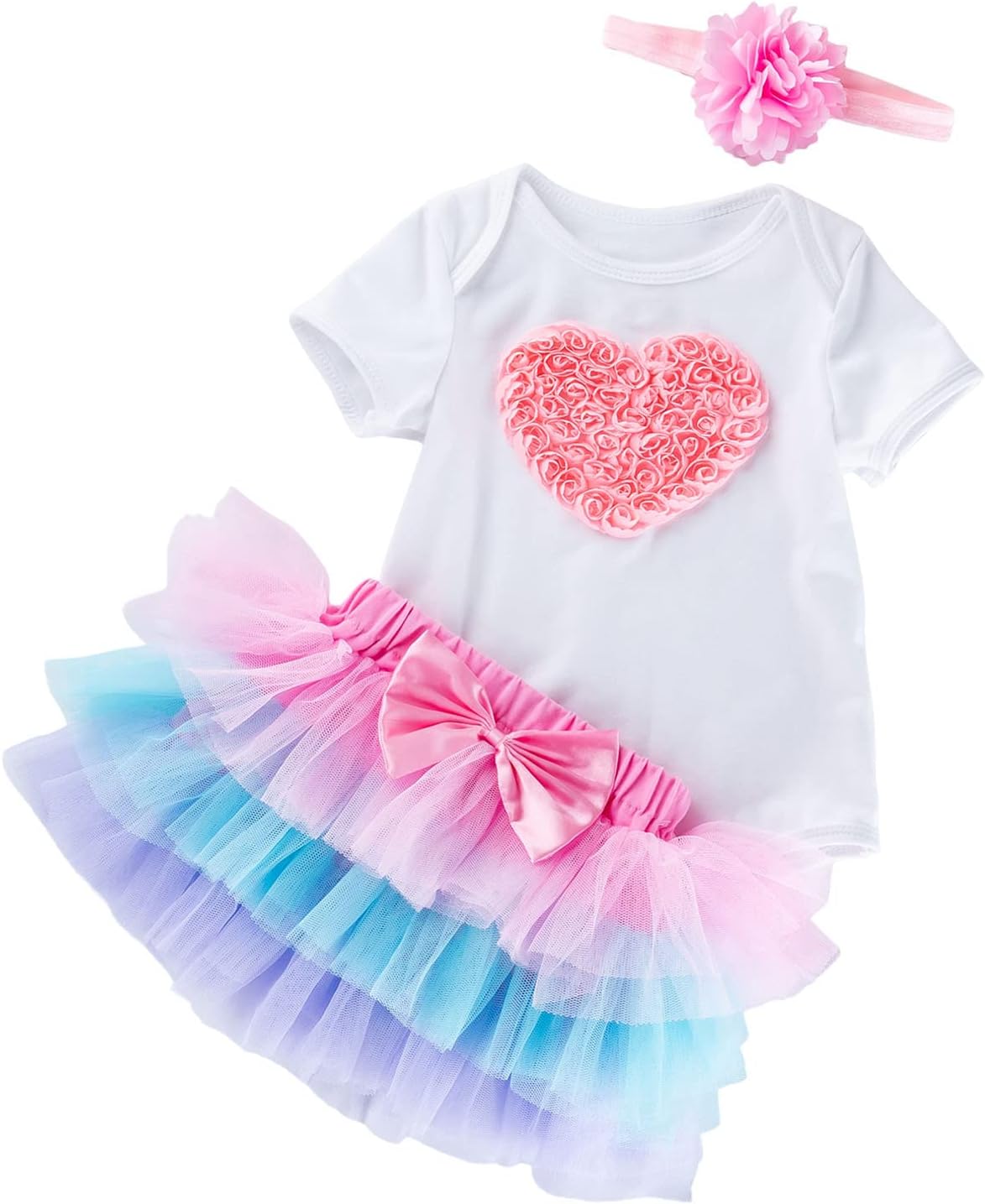 Baby Girls First Birthday Outfit Rainbow Mickey Tutu Princess T-Shirt Skirt Head Bow 3pcs Clothes Set for Cake Smash