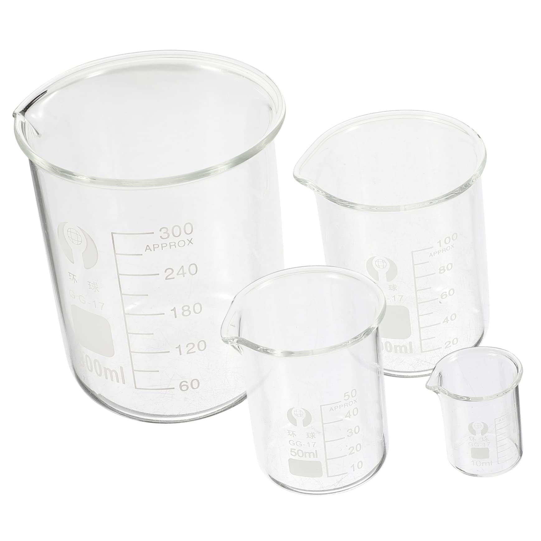 CIYODO Chemistry Lab Beakers Set 4-piece Glass Measuring Cups Heat Proof Non-slip Base Graduated Scale Easy to Clean