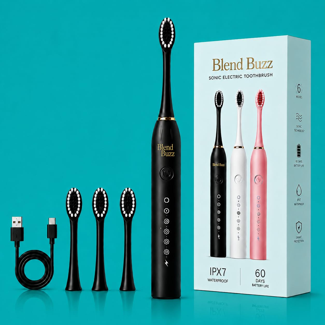 Sonic Electric Toothbrush with 4 Brush Heads, USB Rechargeable, Deep Cleaning Toothbrush for Adults, Smart Timer, Gum Care, Whitening & Sensitive Mode-image-20