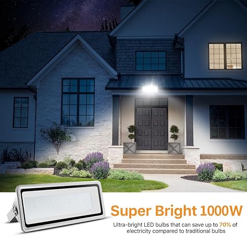 Miniatura 6 de Luz de inundación LED de 1000 W, luz de inundación de paisaje al aire libre de 110000 lm, luz de seguridad, 2800-3000 K, trabajo para garaje,