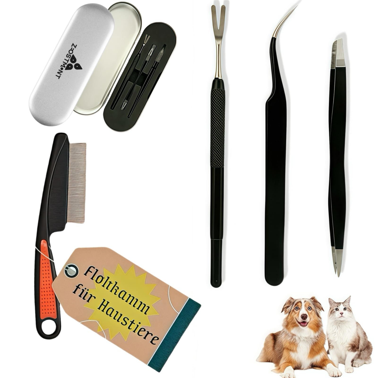 zeostmont Zeckenzange 4er Set – Zeckenwerkzeug Kit für Hunde