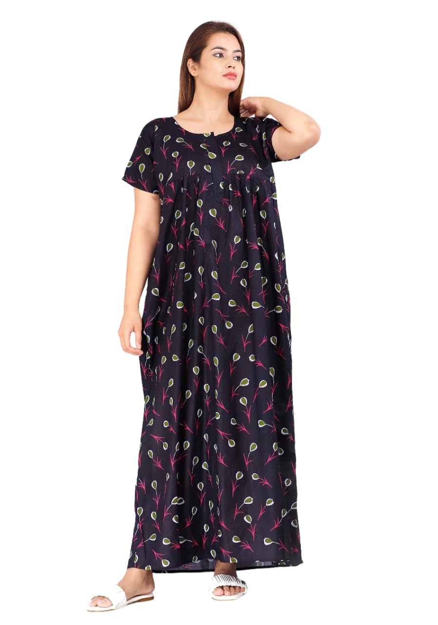 Nighty for Women, Cotton Printed Maxi Gown Ankle Length Nighty for Women Maxi - Free Size-image-42