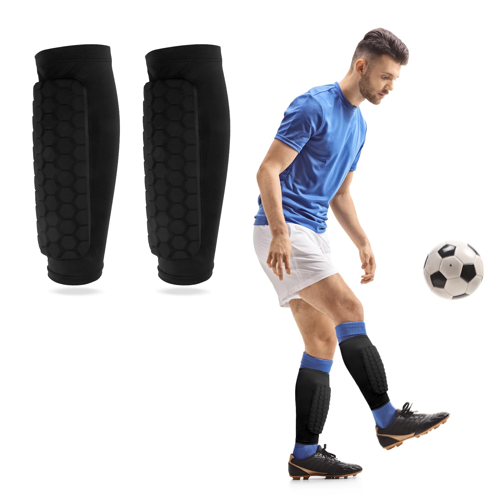 Football Shin Pads Boys, Shin Guard Sleeves Featuring Collision Avoidance Breathable Lightweight Character, Suitable for Protecting the Calves of Boys and Girls (Black, XL)