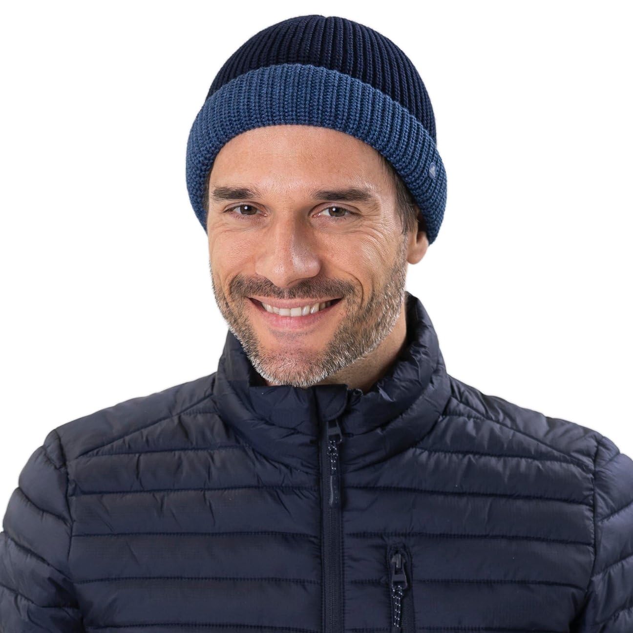 HAMMABURG Twotone Dockermütze Damen Herren Made in Italy Strickmütze Mehrfarbige Umschlagmütze Herbst Winter Wollmischung
