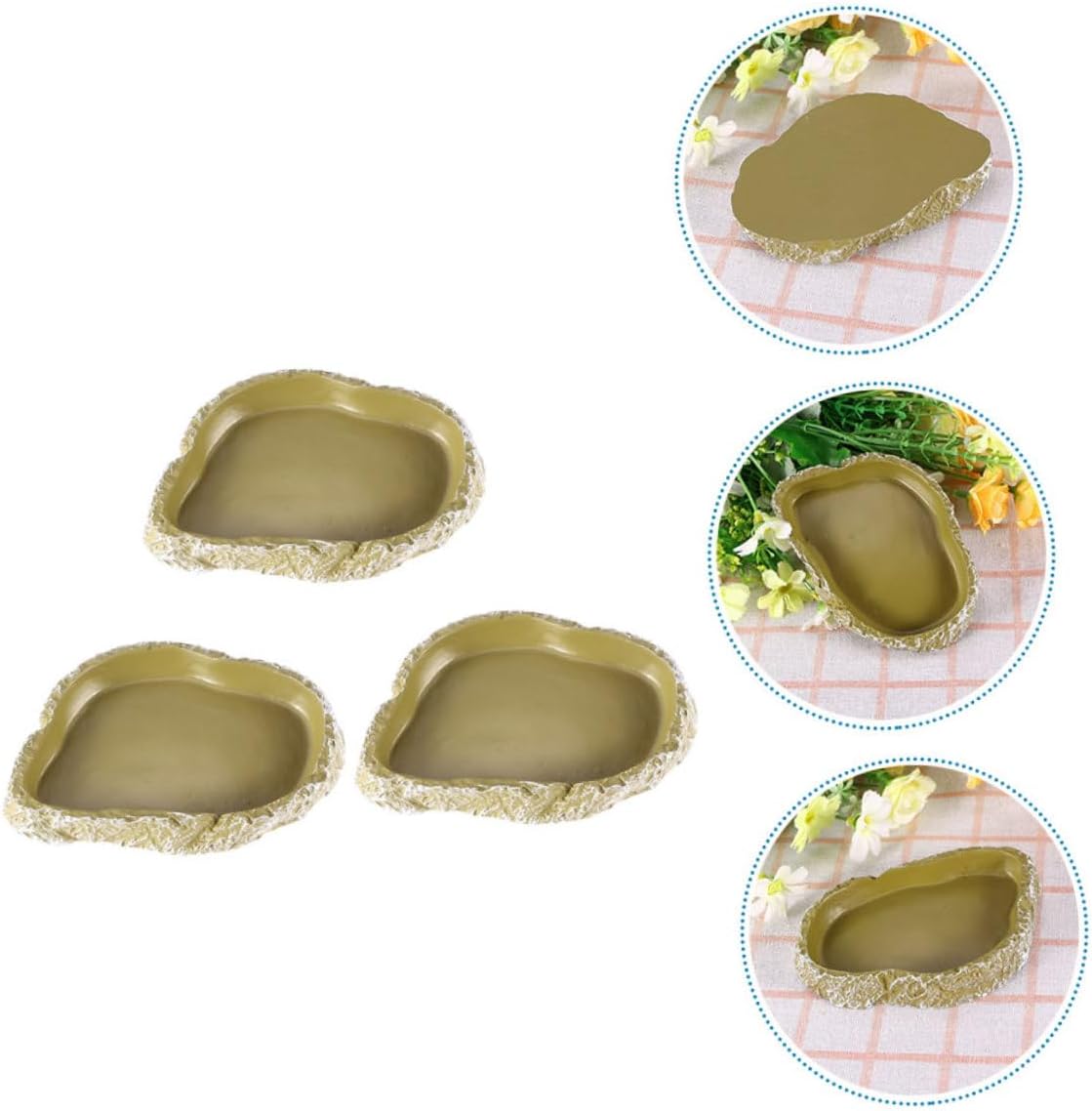IMIKEYA 3pcs Resin Reptile Bowl and Terrarium Food Basin Set, Tree Bark Style Turtle and Tortoise Water Dish for Amphibians and Lizards