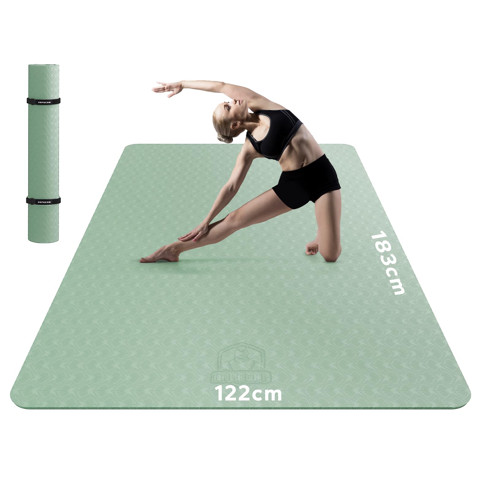 HAPBEAR Large Yoga Mat -183×122cm×8mm, Non-Slip, Durable, Thick Wide Exercise Mat for Home Workouts, Yoga, Pilates, Stretching, Meditation (Barefoot Exercise)-Green