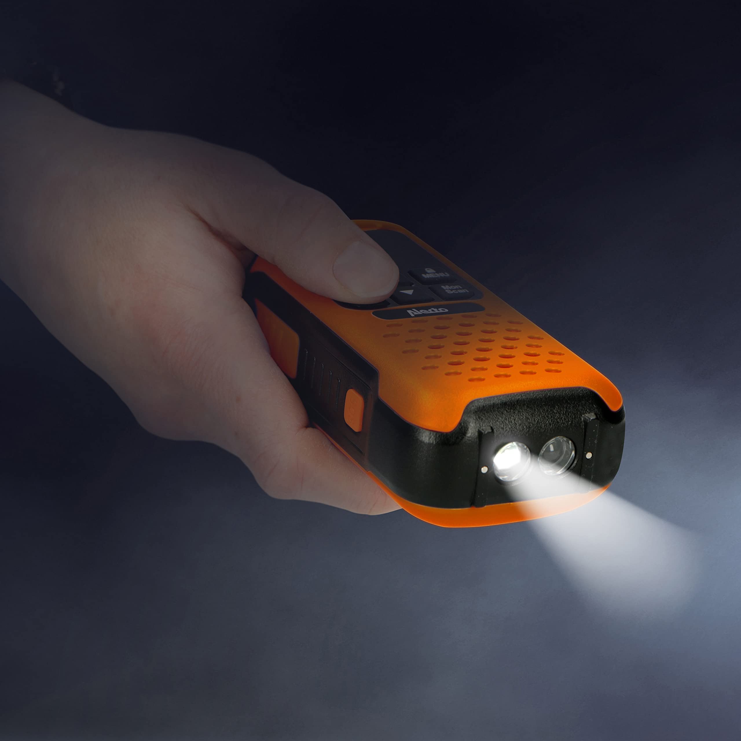 Alecto FR300 Walkie Talkie pour Enfants - Équipement Radio, portée de 10 km - Walky Talky avec canaux IPX4-16 - Fonction VOX 2,5 mm - Orange