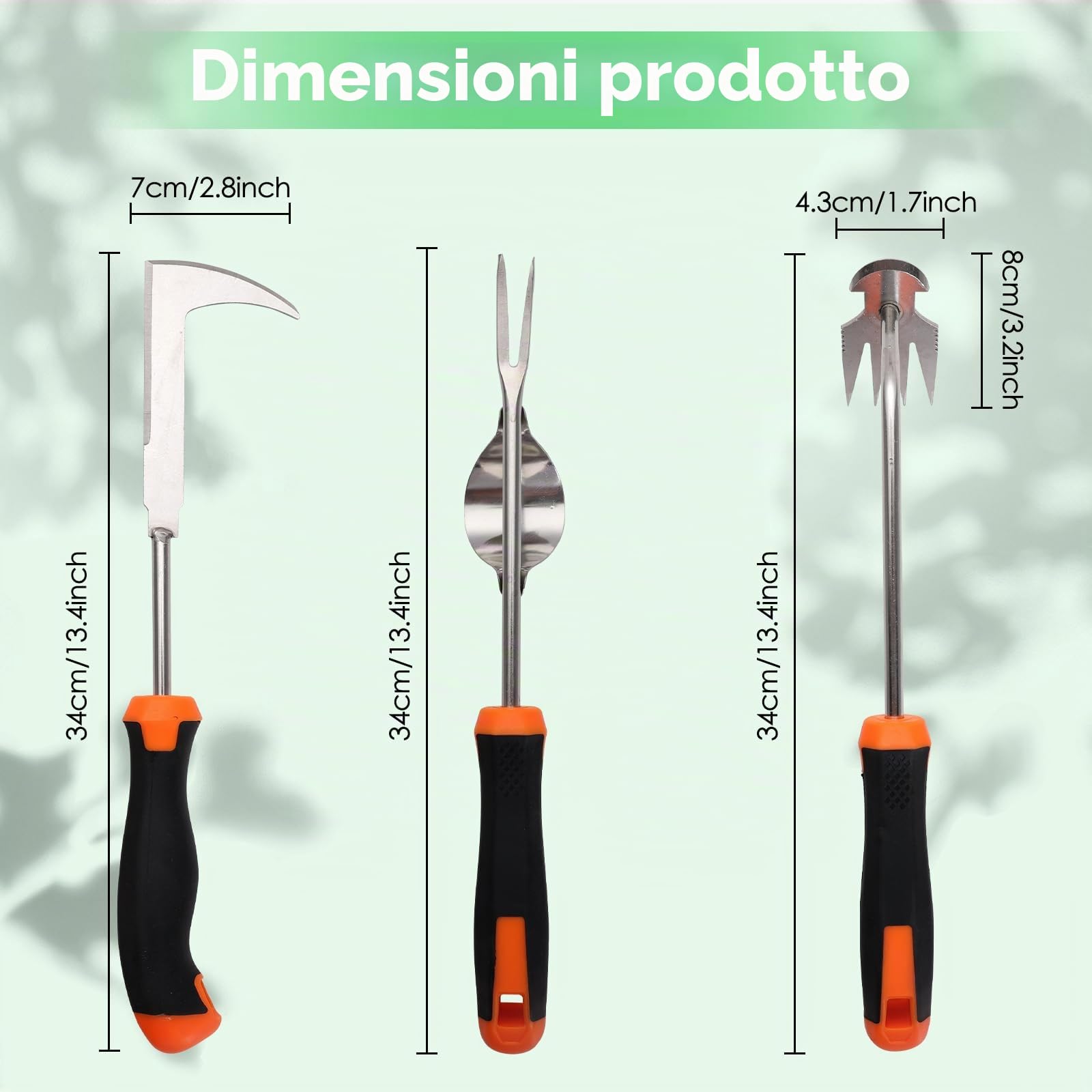 3 PCS Sarchiatore per Erbacce Manuale, Estirpatore Erbacce da Giardino in Acciaio Inox, Attrezzi Giardinaggio, Piantare e diserbare per il giardino, Manico in Gomma