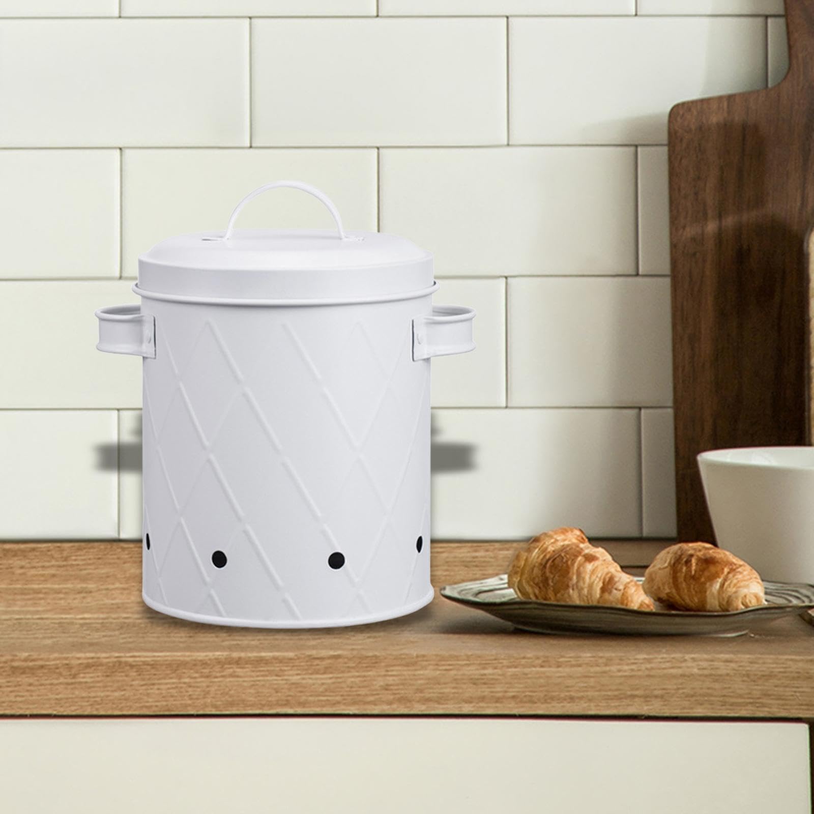 rockible Kartoffel Zwiebel Knoblauch Topf, Belüftete Metallbox, Gemüse Aufbewahrungsdose, Lebensmittelbehälter Eimer für Picknick, Outdoor, Langsames Kochen, C, Weißer Stil B