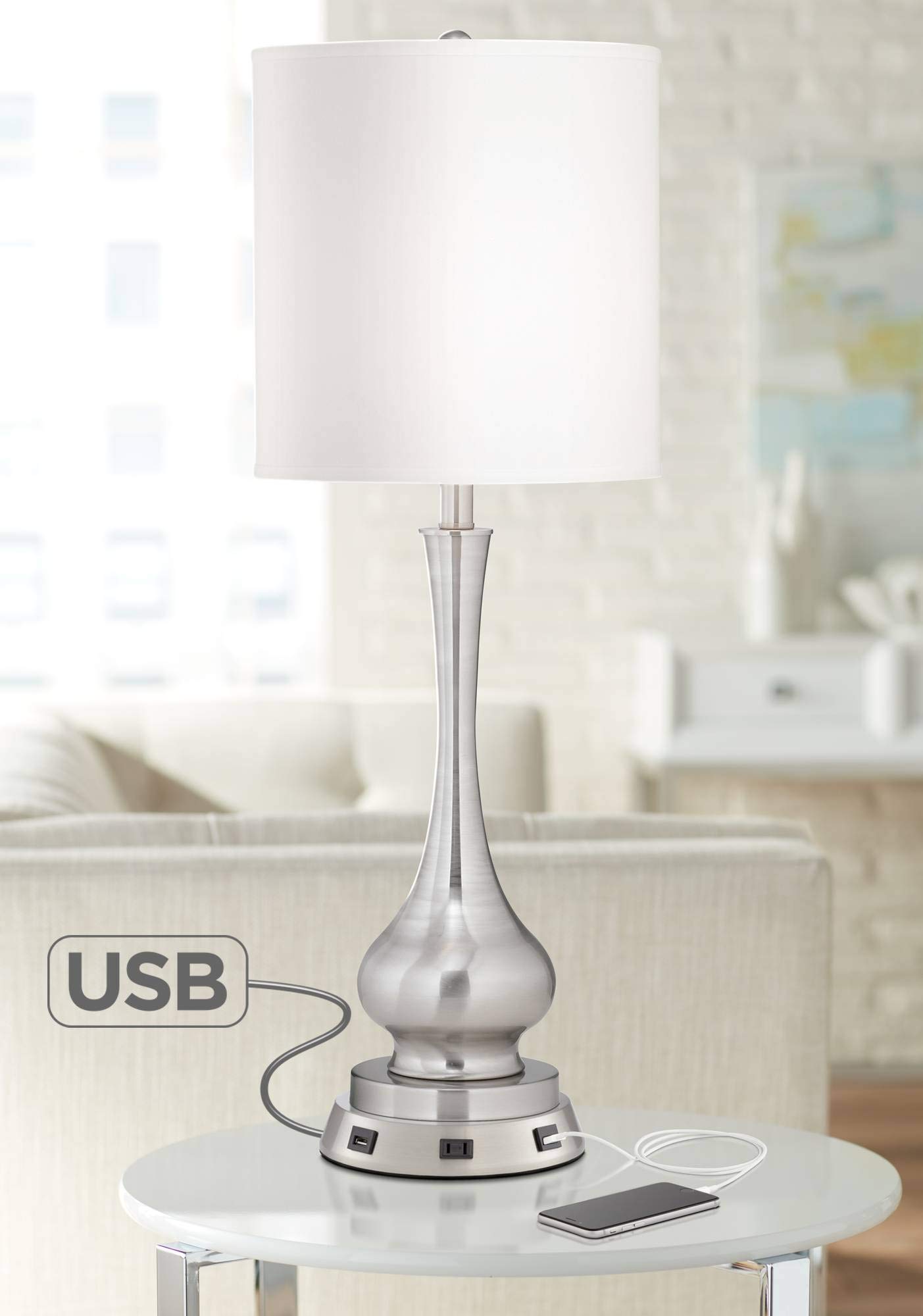 Buy Sleek Gourd Modern Table Lamp with USB and AC Power Outlet
