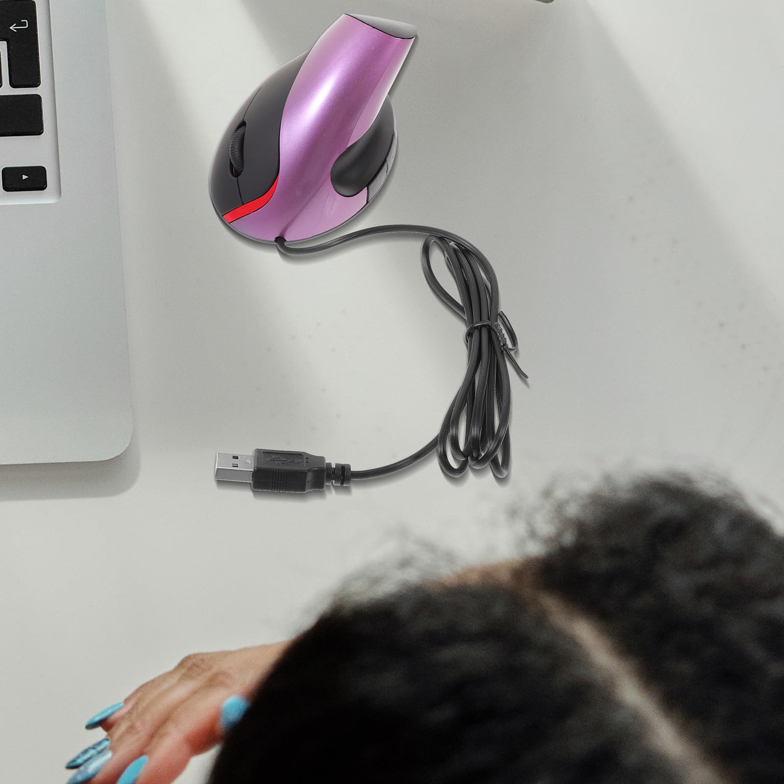 STOBAZA Mouse Ergonomico Verticale Filo Usb, 5 Tasti Regolabili, Design Leggero in Abs per Ufficio e Computer, Mouse Cablato Supporto per Polso Viola
