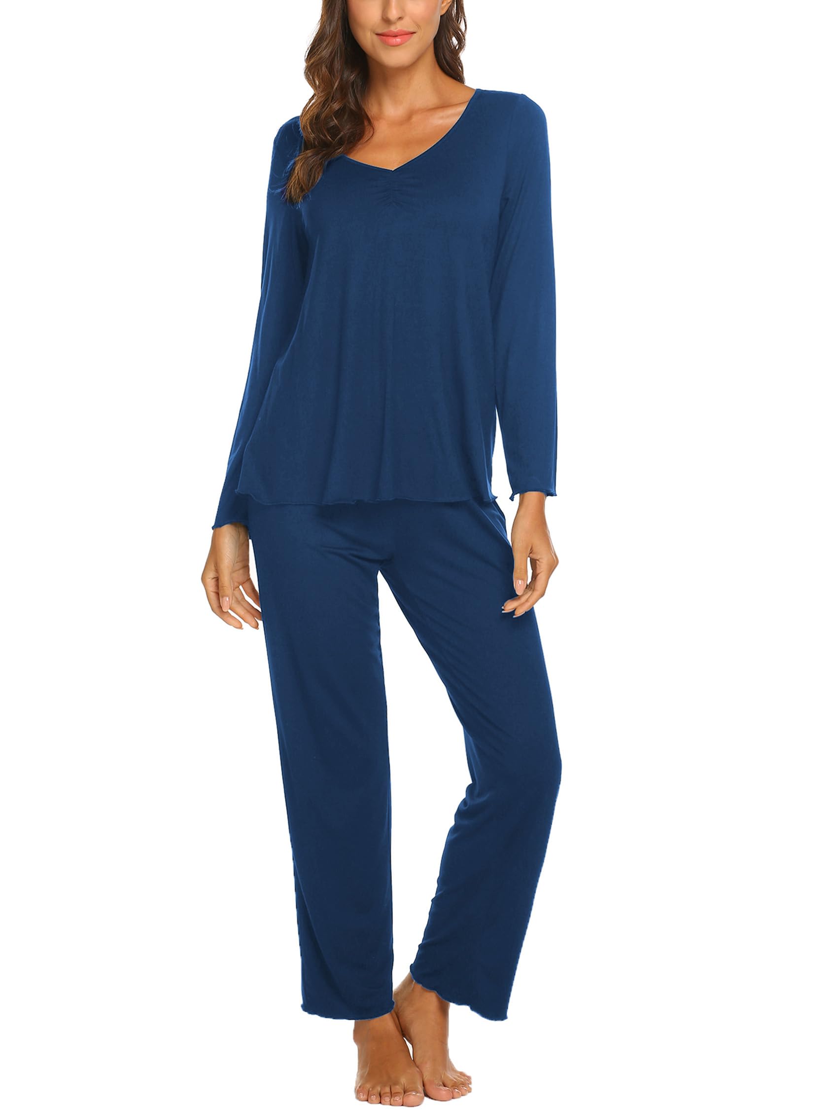 Ekouaer Schlafanzug Damen Lang Pyjama Set Kuschelig Nachtwäsche Zweiteiler Herbst Schlafanzüge Langarm Hausanzug