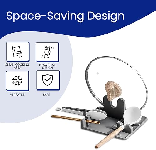 Miniatura 6 de Soporte para utensilios de silicona 3 en 1 con almohadilla de goteo para estufa, acomoda cucharas, cucharones, pinzas, tapas, resistente al calor,
