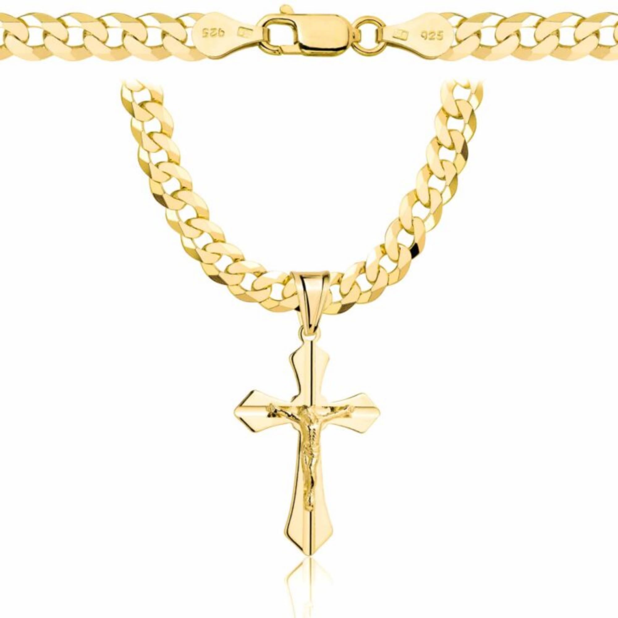 Amor Luxury Goldkette Herren 585, Kette 925/585 - Königskette - Kreuzkette 60 cm - Goldkette Kreuzkette, Schmuck, Geschenke - Halskette 6,5mm Panzerung