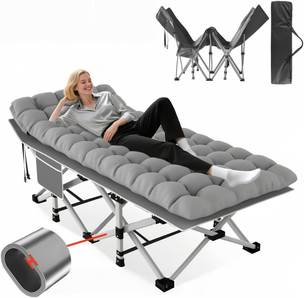 DEYUI Portable Adult Sleeping Bed Frame with Mattress | 755/655/55/455/355 lbs Weight Capacity, Foldable Guest/Camping Bed, Ideal for Teenagers and Adults (Gray 750)