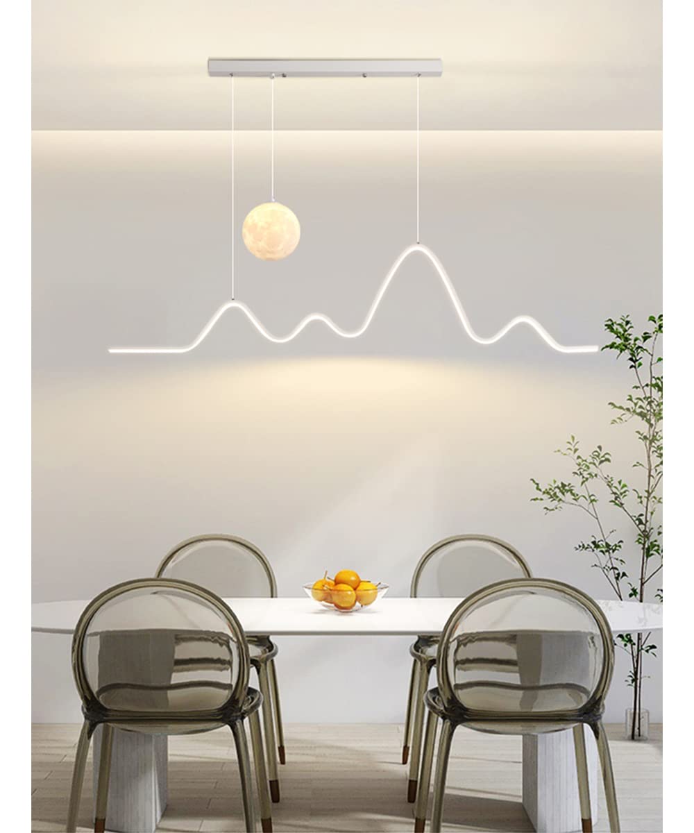 KXEcoLife Modern LED Moon Ball Pendant Light, 150cm Adjustable Chandelier for Dining Room & Living Room, 3000-6500K Remote Control Fixture, Stylish 3D Design