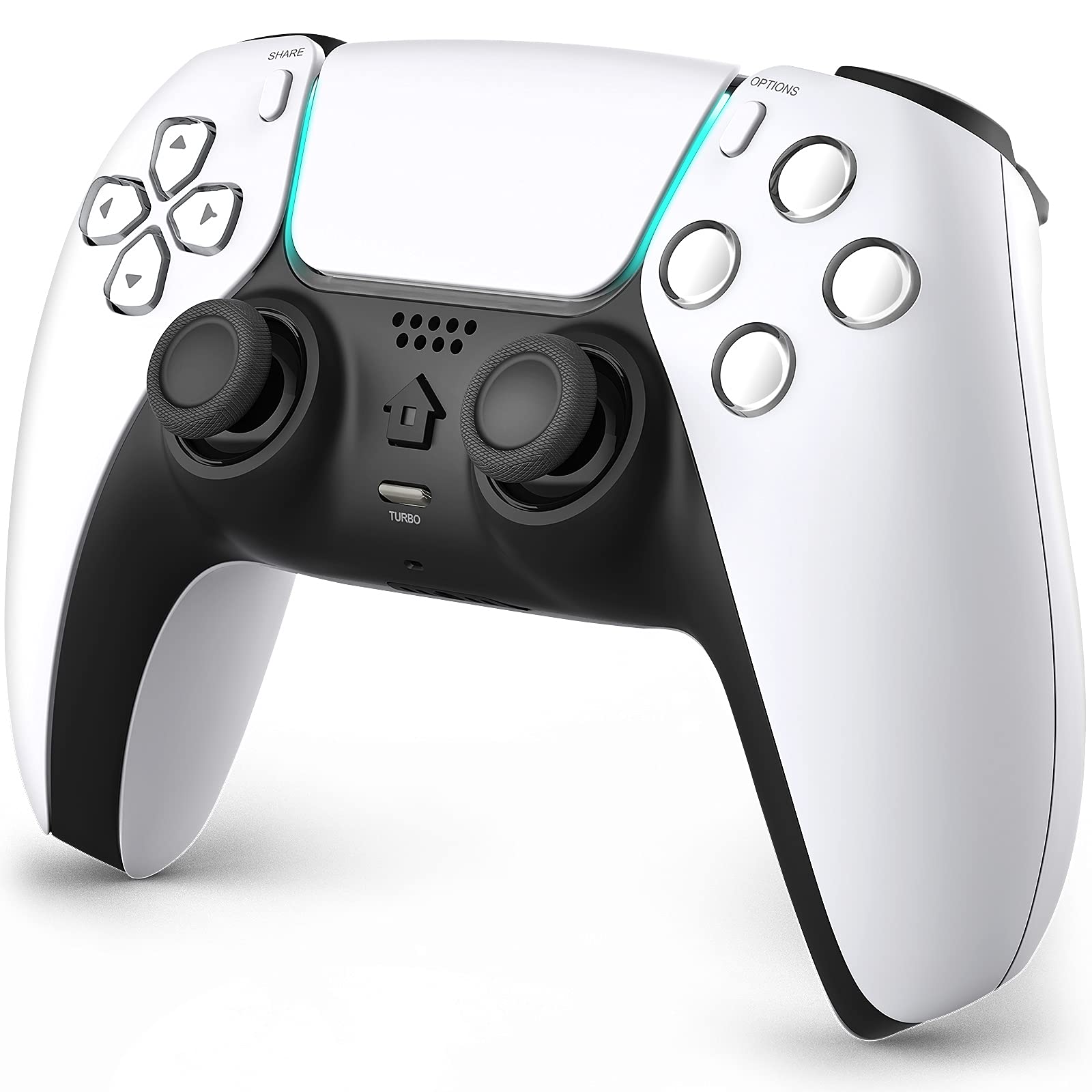 PISOBIN Pro Gaming Controller Compatible with PS4/Pro/Slim, Wireless Controller with Built-in Speaker and Stereo Headset Jack –Auto Fire Turbo Button (White) - White