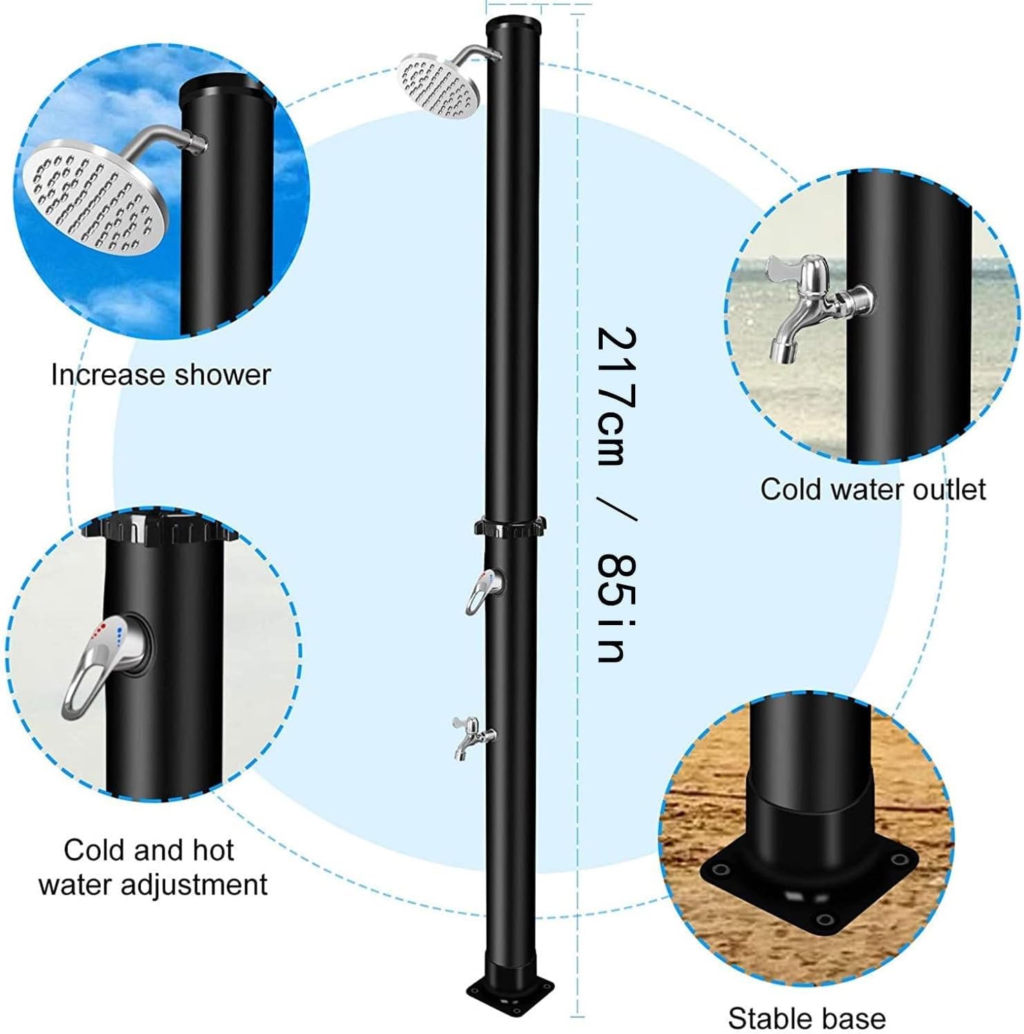 YAOJIA duchas Piscinas Exterior Ducha Solar For Exteriores, Gran Capacidad De Agua De 38 L/10 Galones con Cabezal De Ducha Y Grifo For Ducha De Pies, con Mezclador For Agua Fría Y Caliente, Negro