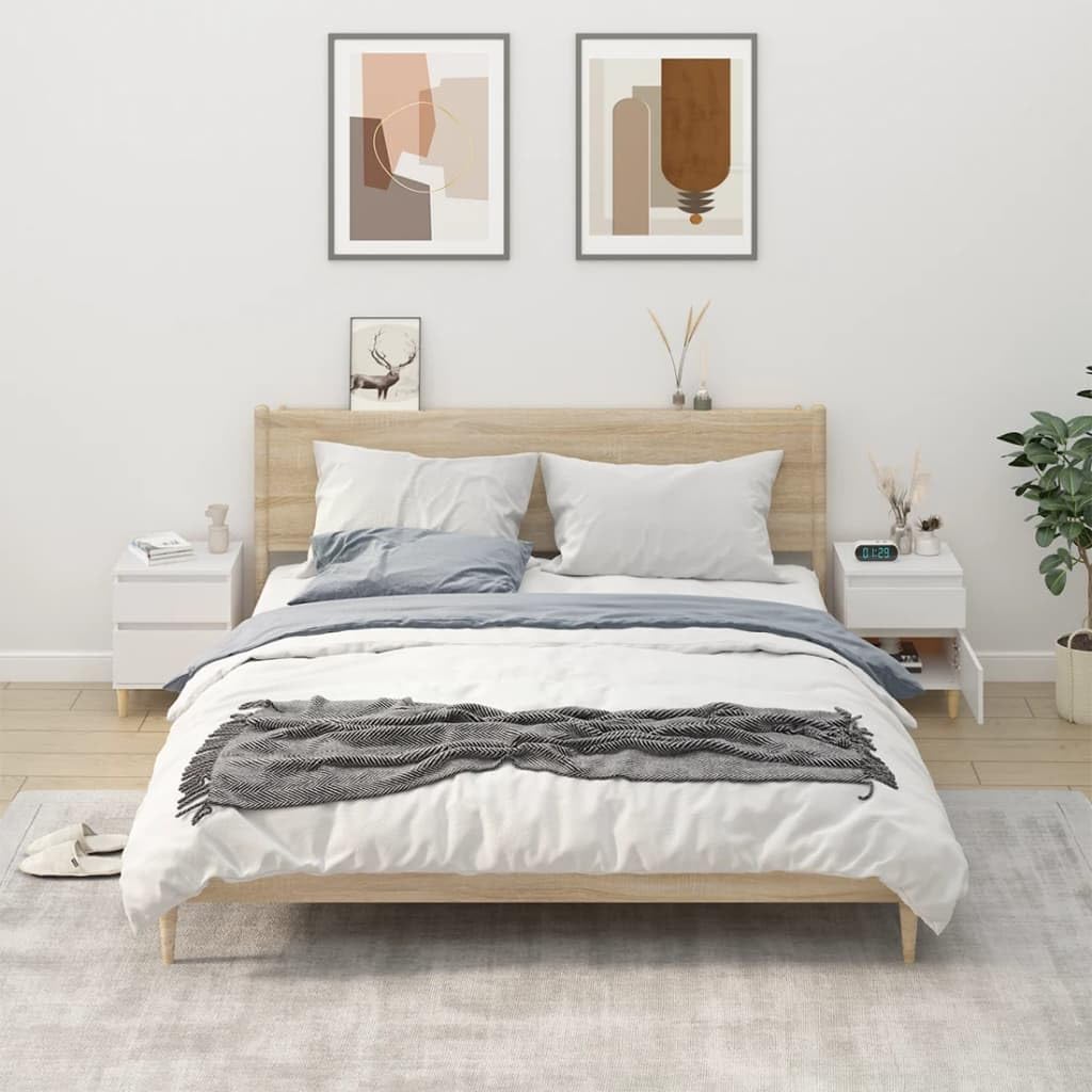 Table de chevet blanche lot de 2 en bois de 40x35x50 cm avec rangement de nuit