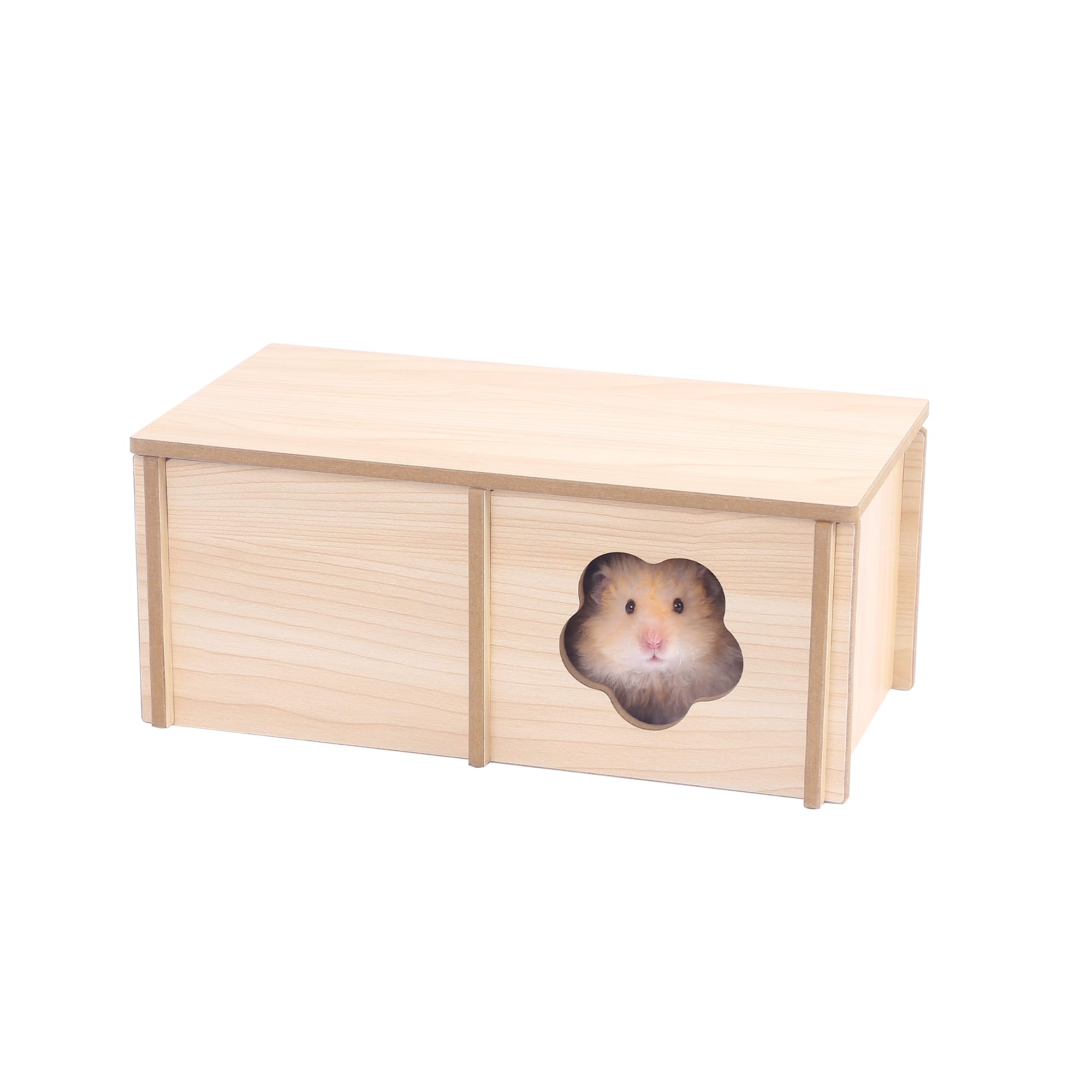 Tafit Natural Wooden Multi-Chamber Hamster Hideout Habitat, Multi-Room Small Animals House Maze & Tunnel Exploring for Syrian Hamster, Dwarf Hamster, Gerbils, Hedgehogs, Mice, Rats, Lemmings (2-Rooms)