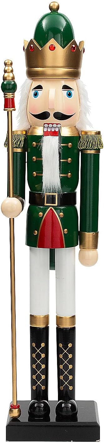 Fun Express 3 Ft. Large Classic Green Wooden Holiday Nutcracker with Scepter, Festive Christmas Decoration
