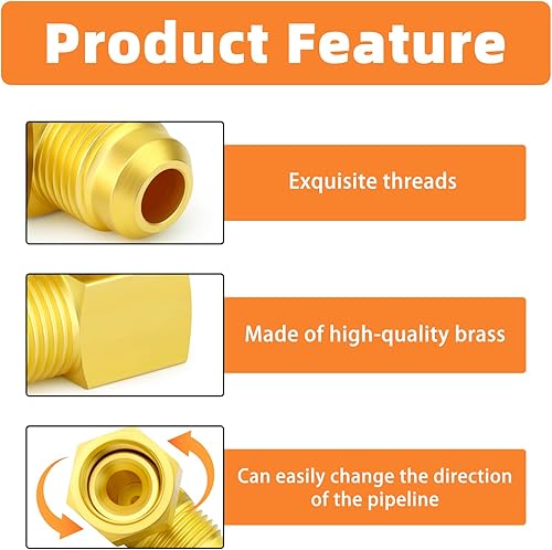 Miniatura 93 de GASHER 10 piezas de latón SAE 45 grados Flare Tube Fitting, 1/2" Flare Nut Aire Acondicionado Tubo de cobre Extensión de tubo de cobre a tope Tuerca