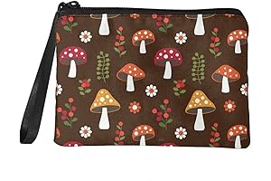 Coin Purse Wallet Pouch Zipper Small Card Change Bag with Flower Mushroom...