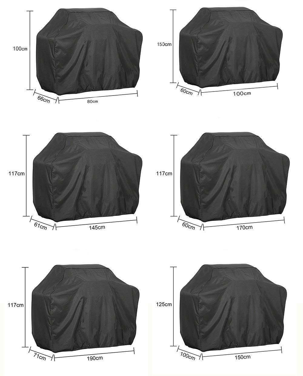 Funda BBQ Exterior 420D 210D, Cubierta Barbacoa Impermeable Antipolvo Lluvia Sol para Jardín Terraza, Negro Gris Marrón(420D Black+,77 * 90)
