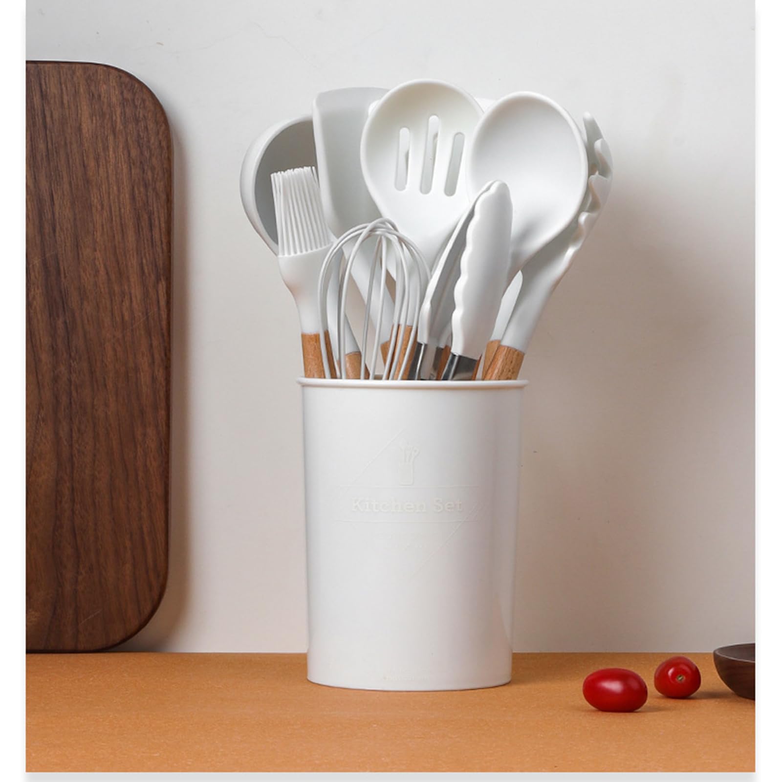 Küchenhelfer Set Aus Silikon, 12 Teiliges Küchenutensilien, Hitzebeständig, Antihaftbeschichtet, Hitzebeständiger Kochgeschirr Mit Utensilienhalter,mit Holzgriff Für BPA-freie Utensilien