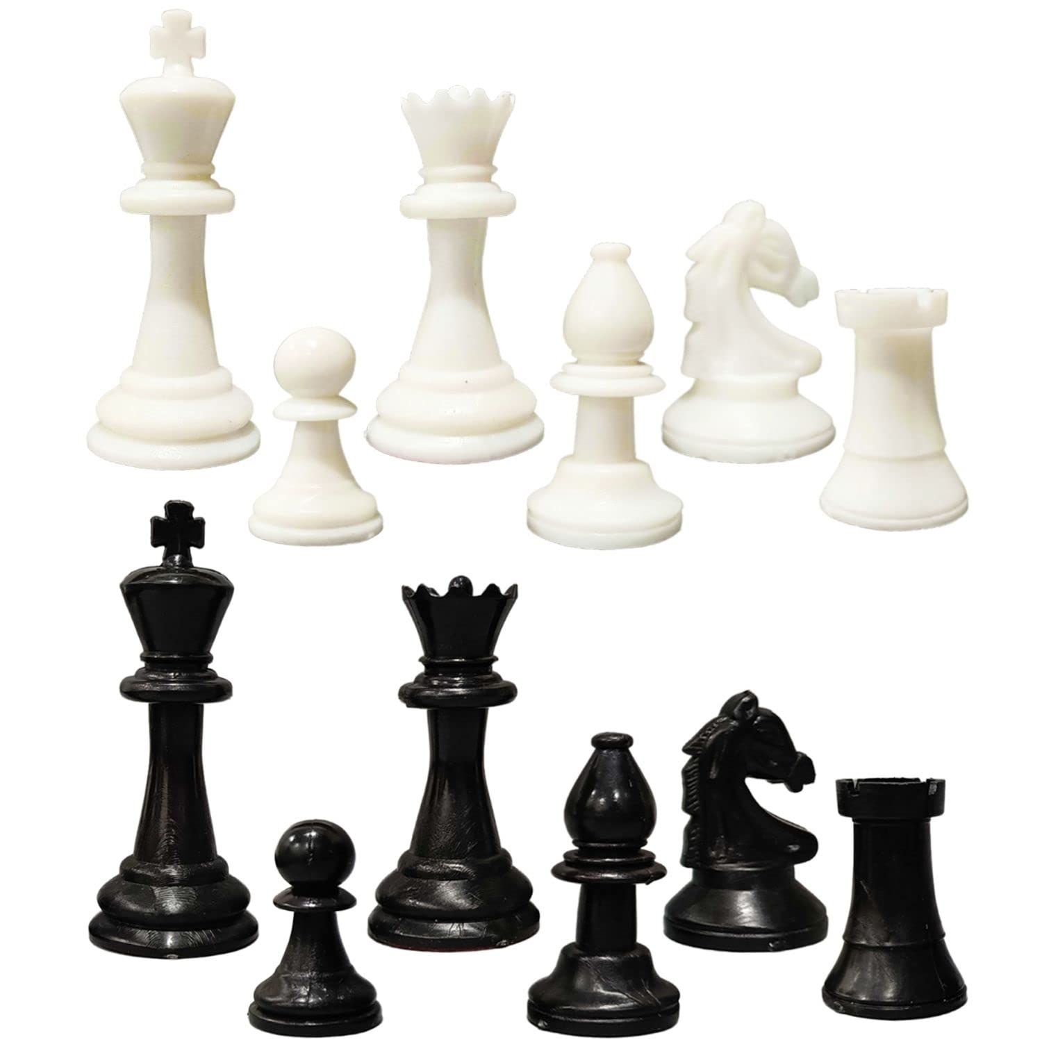 Kids Mandi Triple Weighted Tournament Chess Pieces Set | Large Sized Chess Coins with Lint Pad | Complete Set of 32 Black & White Chessmen (Without Mat) - Image 2 thumbnail